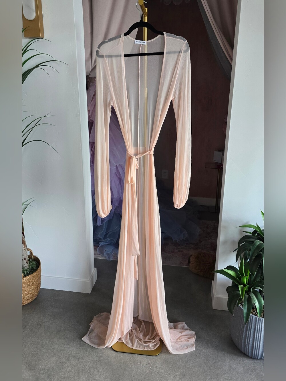 Sheer Long Robe Wrap - Pale Peachy Pink